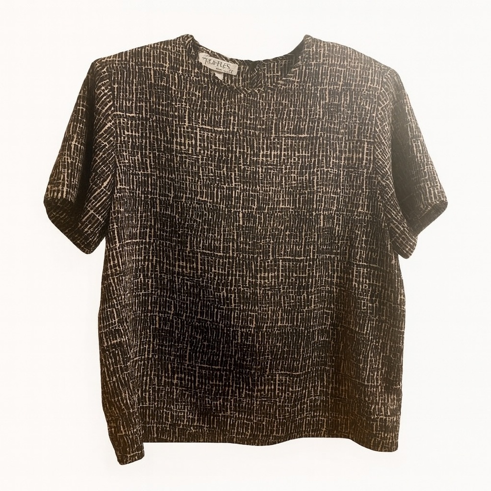 Vintage crosshatch pattern cap sleeve blouse